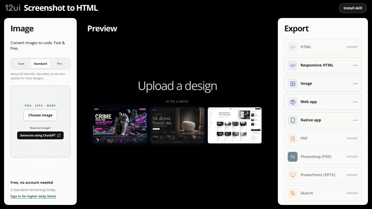 Screenshot to responsive HTML (and more) website screenshot