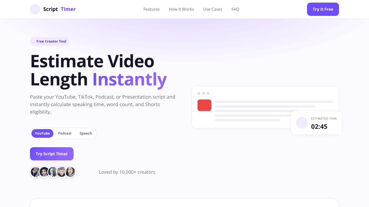 Script Timer website screenshot