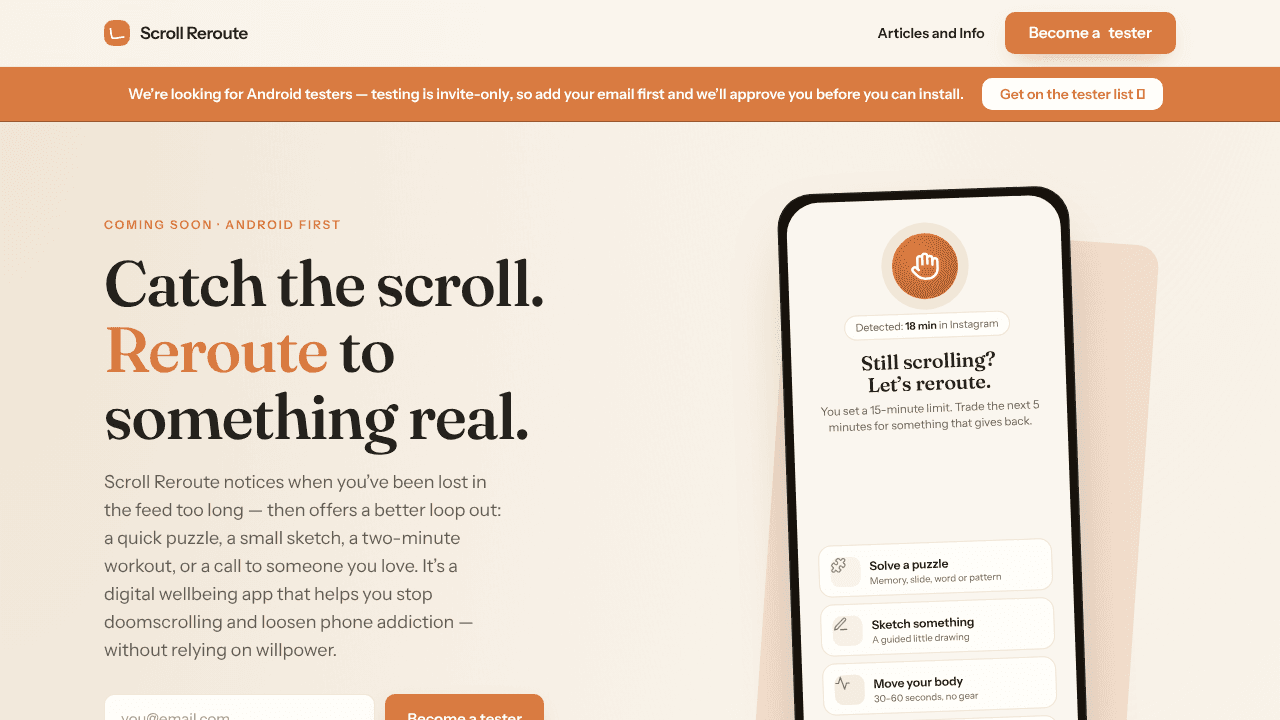 Scroll Reroute website screenshot