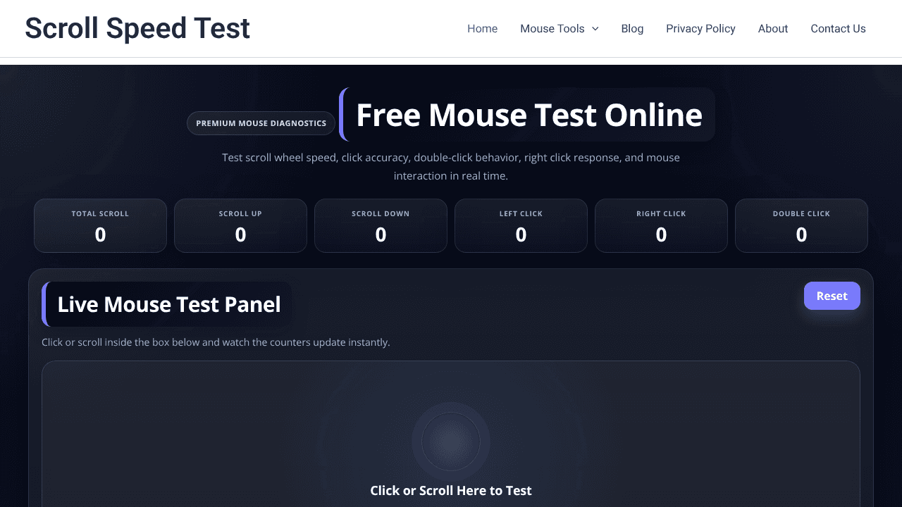 Scroll Speed Test website screenshot