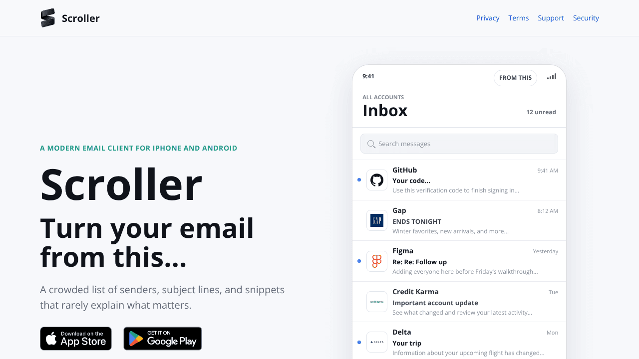Scroller website screenshot