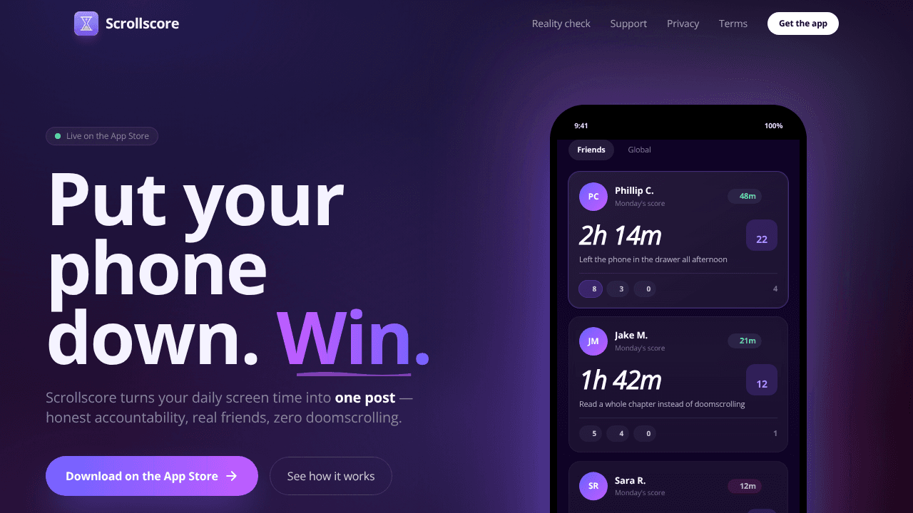Scrollscore website screenshot