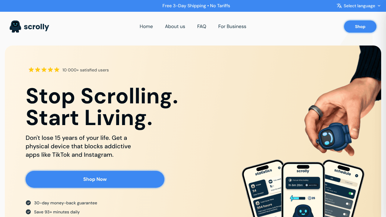 Scrolly website screenshot