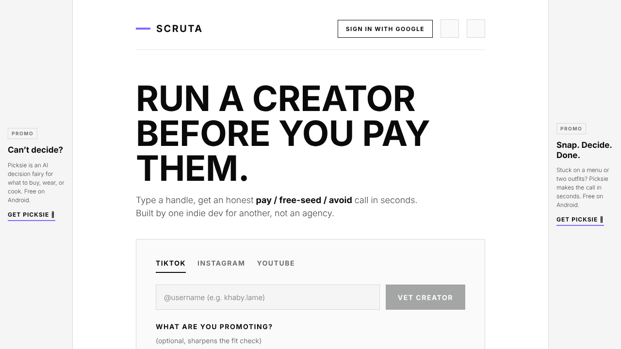 Scruta website screenshot