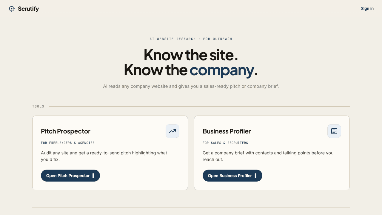 Scrutify website screenshot