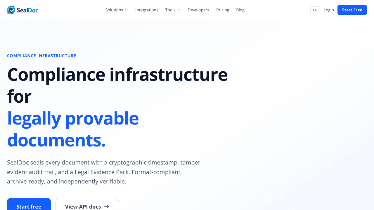 SealDoc — independently verifiable website screenshot