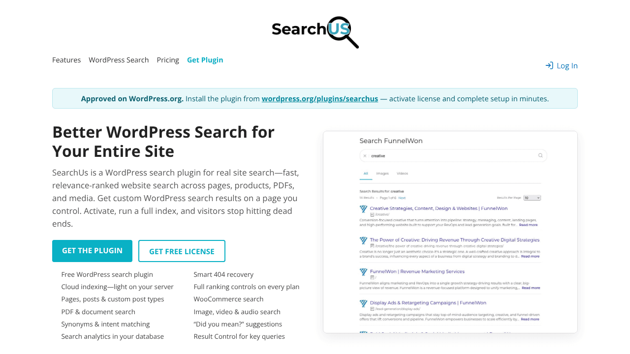 SearchUs website screenshot