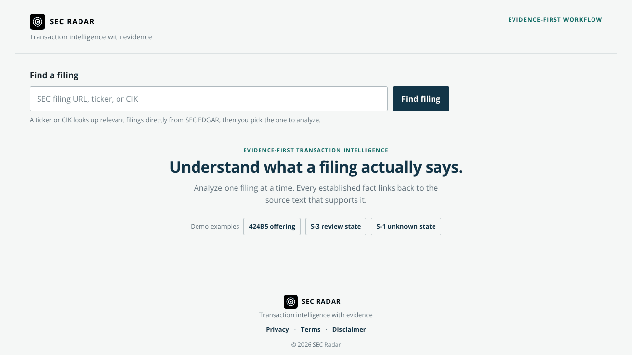SEC Radar website screenshot