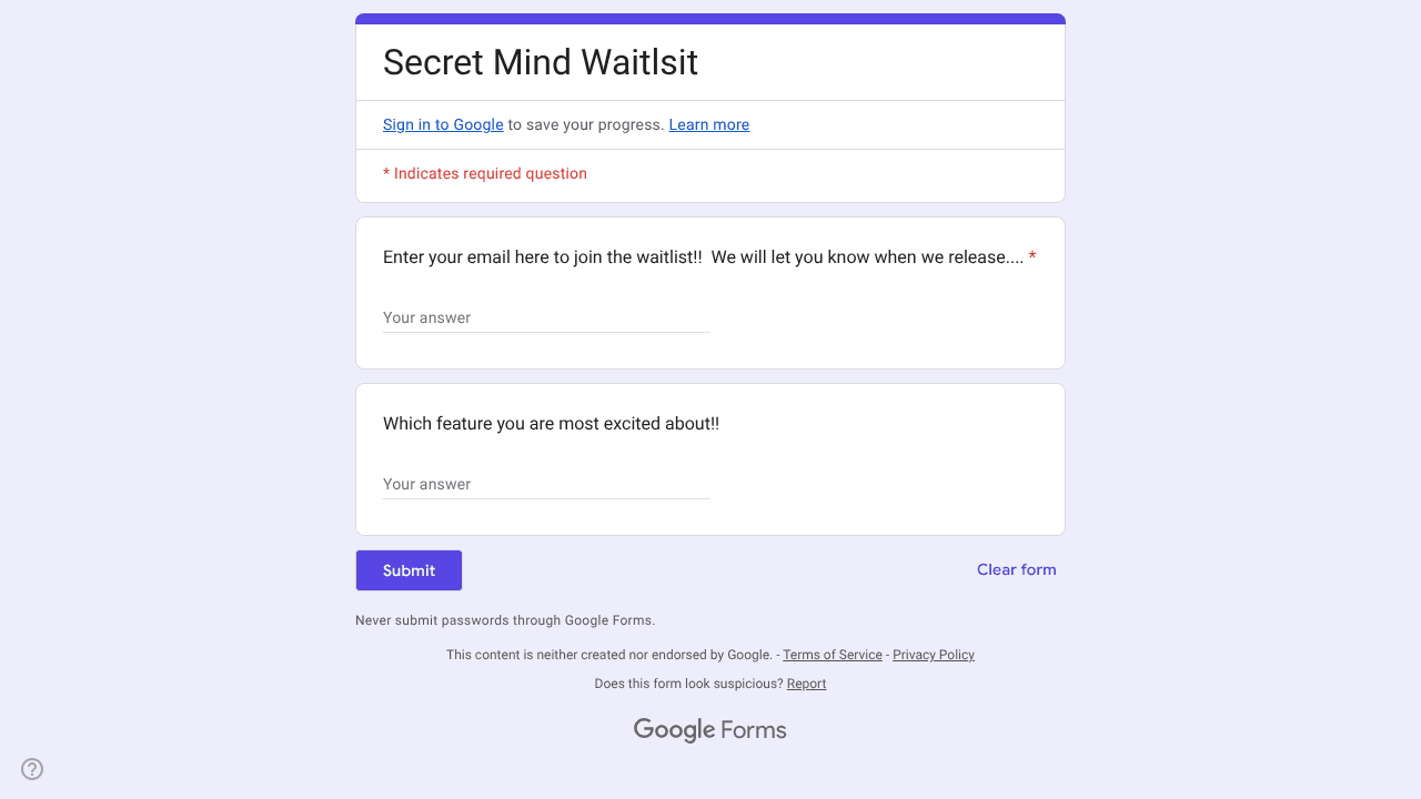 Secret Mind website screenshot