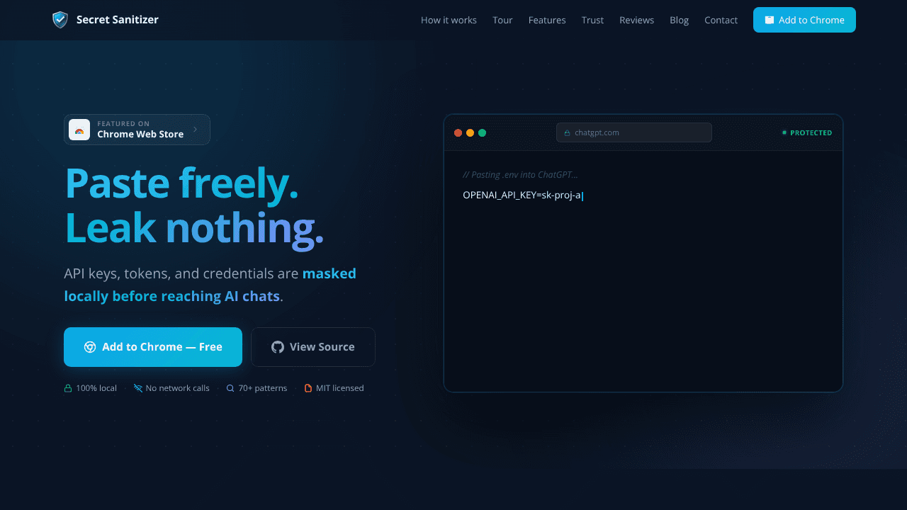 Secret Sanitizer website screenshot