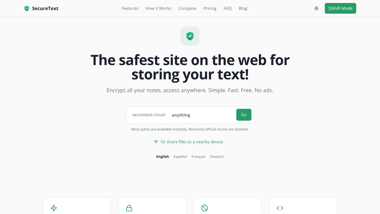 Secure Protected Text website screenshot