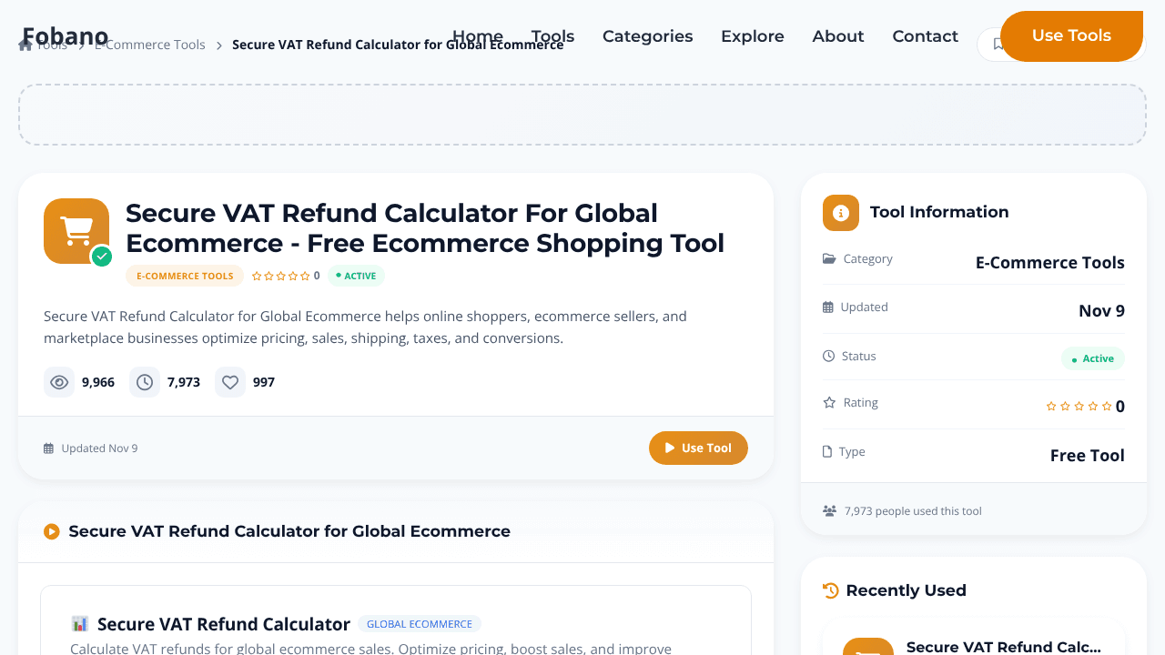 Secure VAT Refund Calculator website screenshot