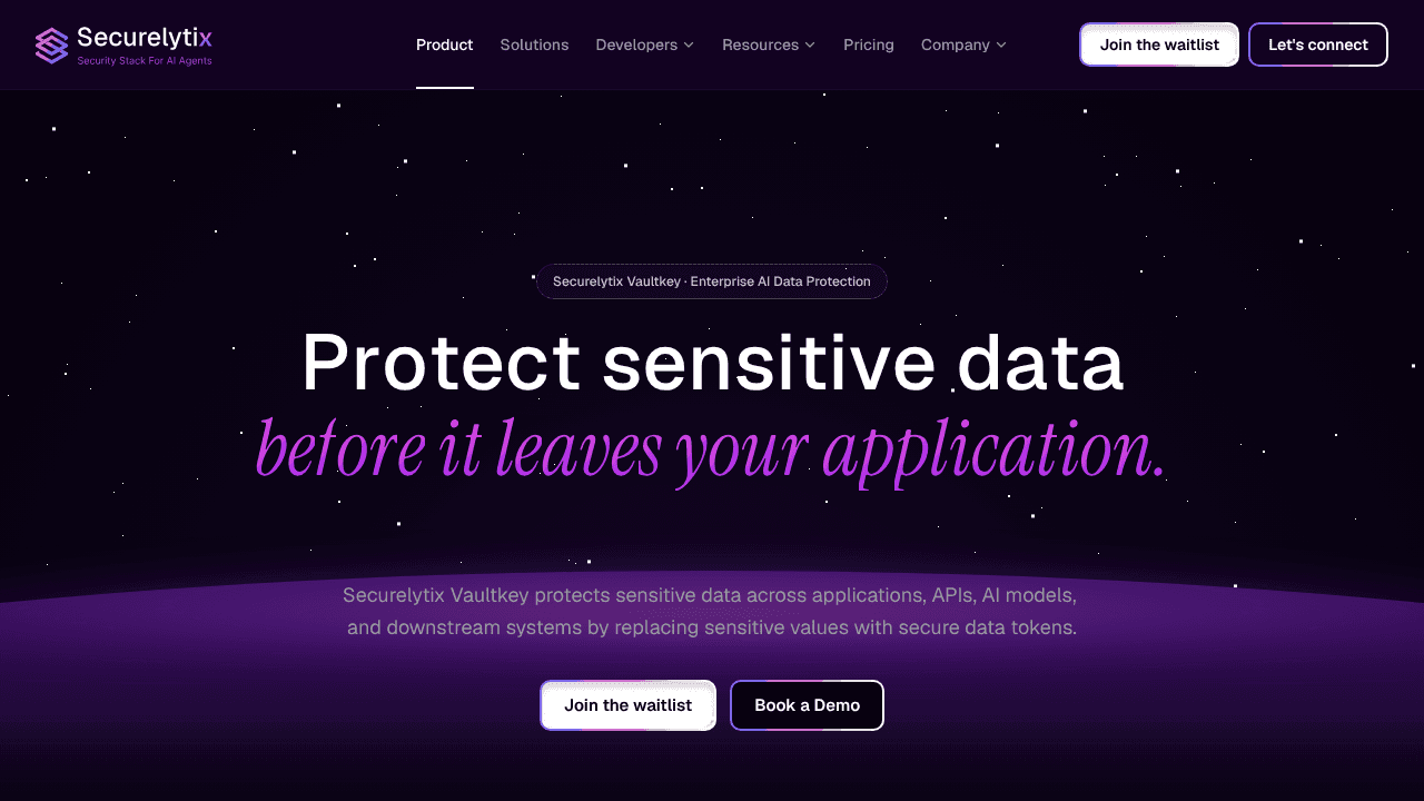 Securelytix Data VaultKey website screenshot