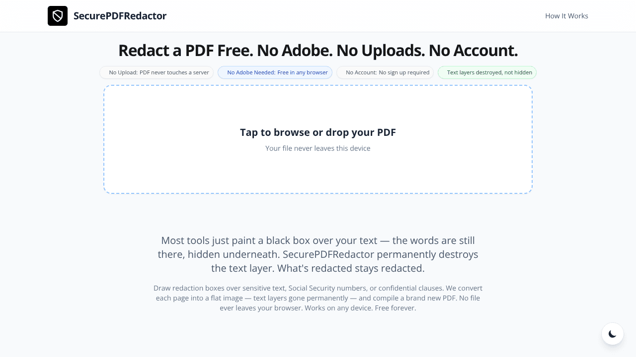 SecurePDFRedactor website screenshot