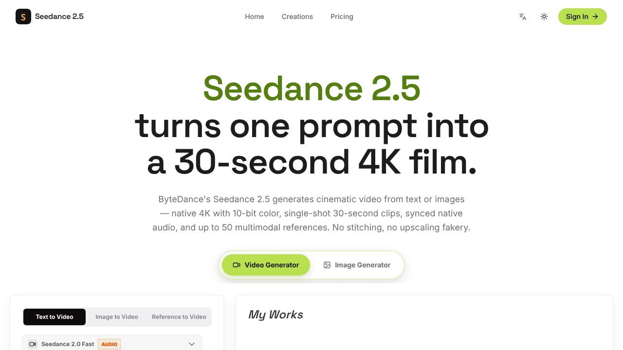 Seedance 2.5 website screenshot