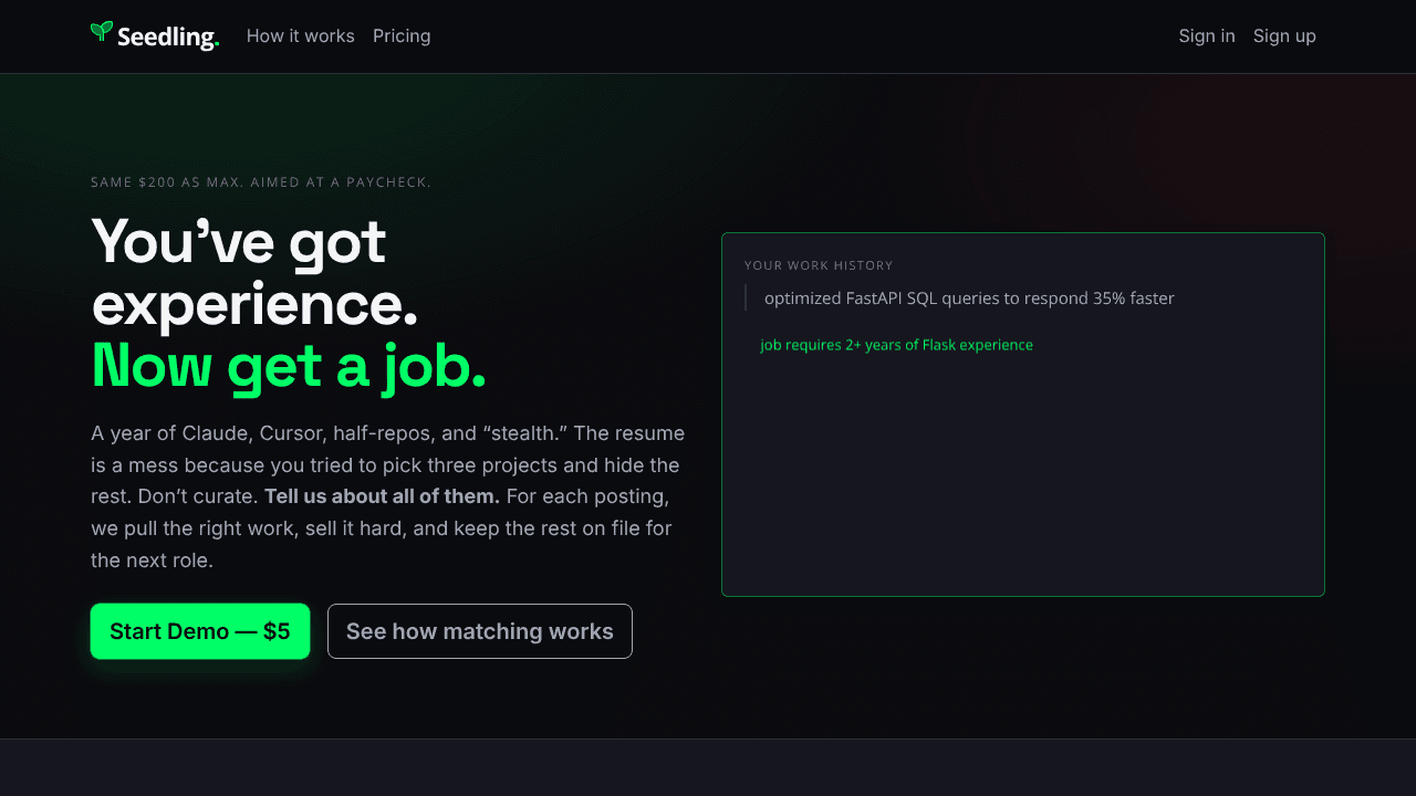 Seedling.cv website screenshot