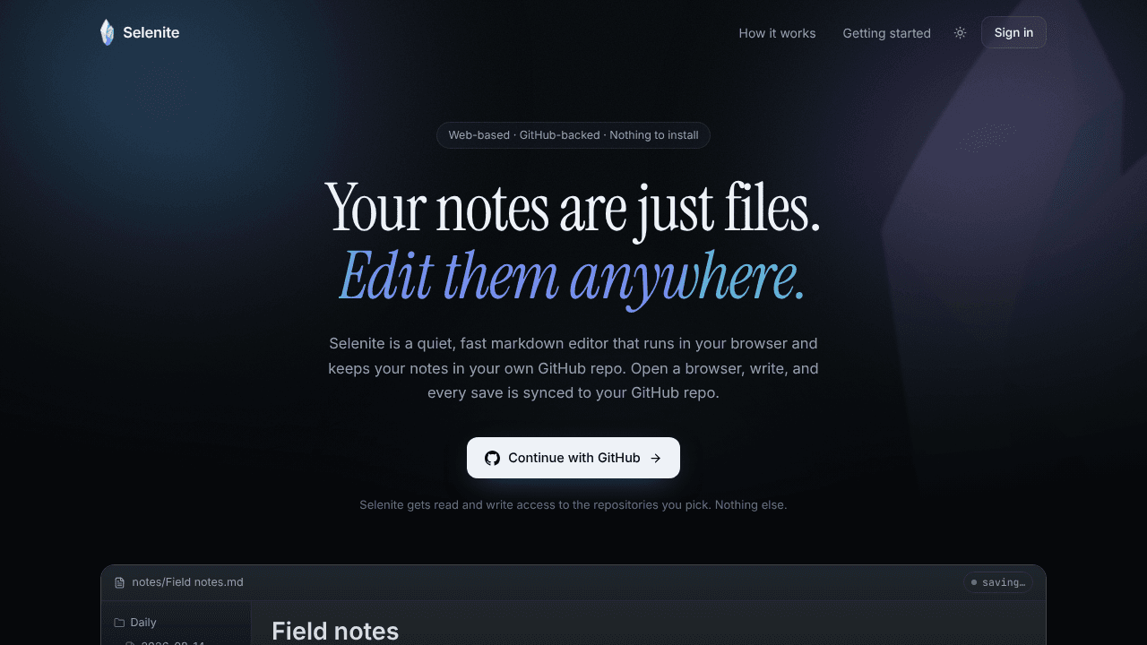 Selenite website screenshot