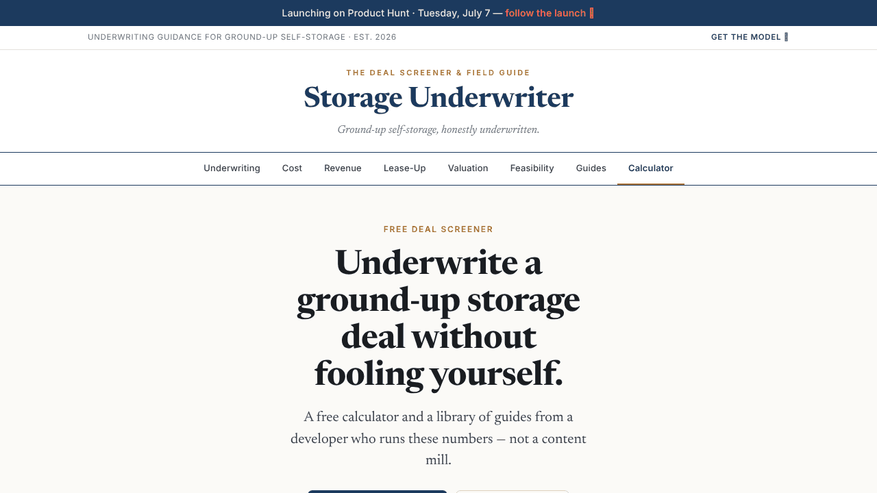 Self-Storage Development Underwriter website screenshot