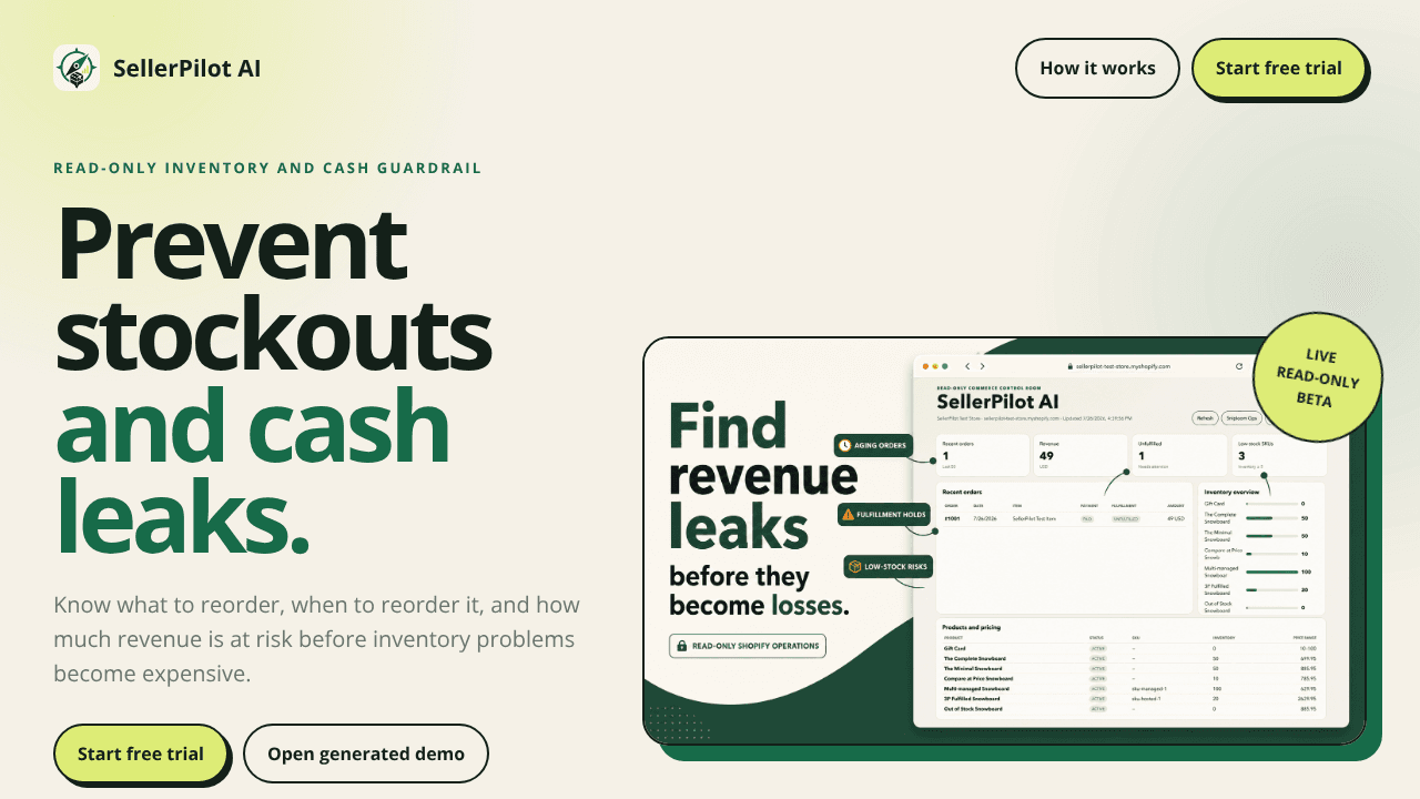 SellerPilot AI website screenshot