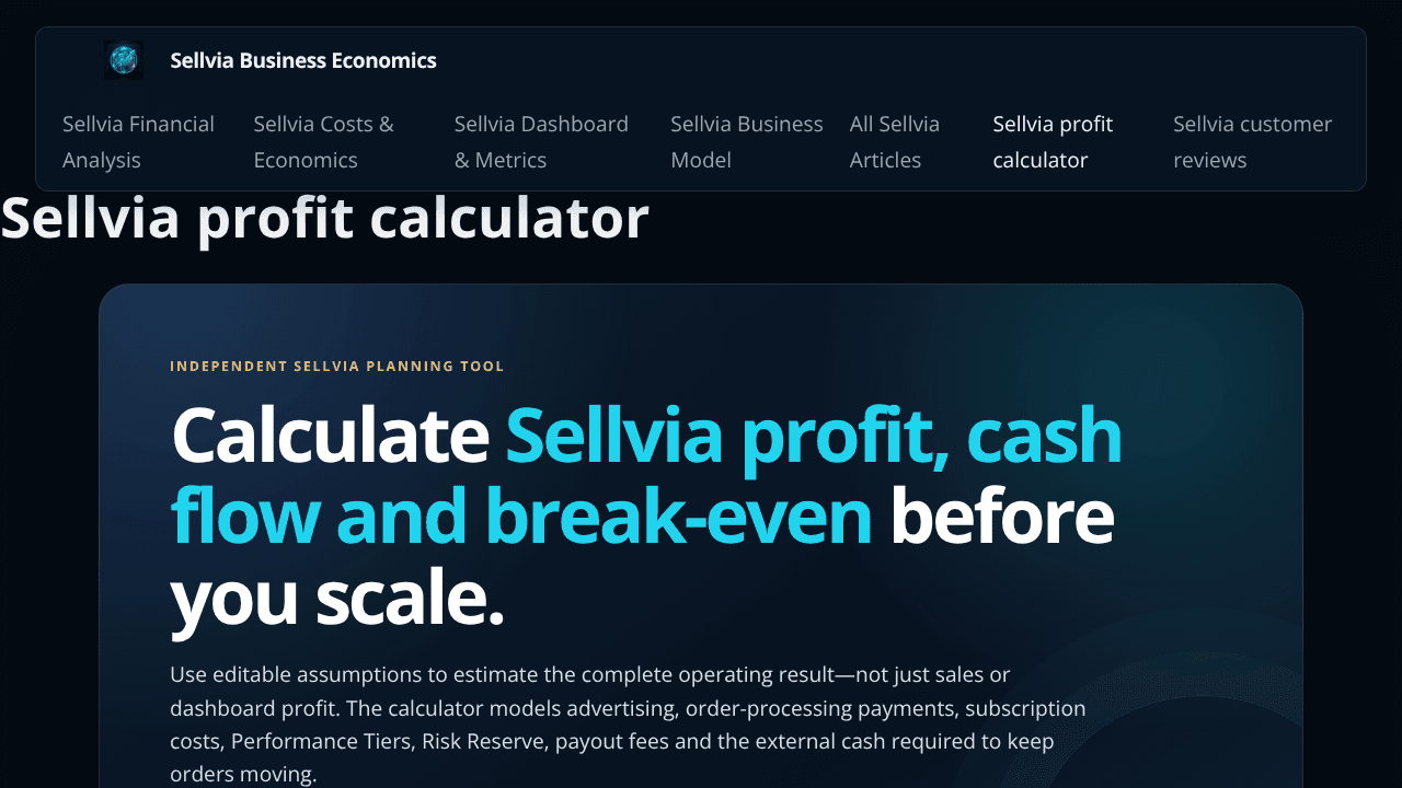 Sellvia Profit Calculator website screenshot