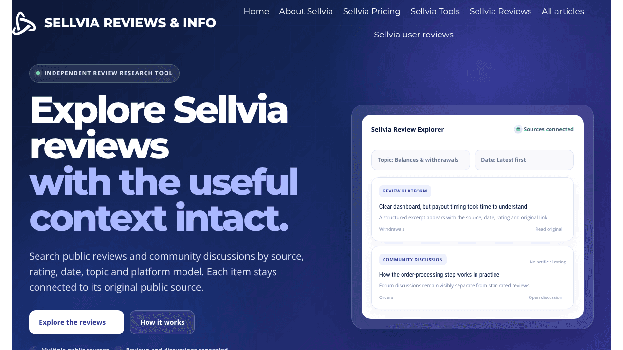 Sellvia Review Explorer website screenshot