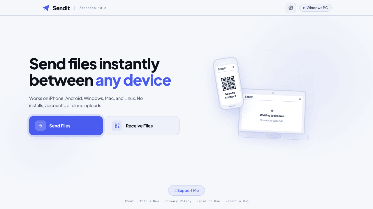 SendIt website screenshot