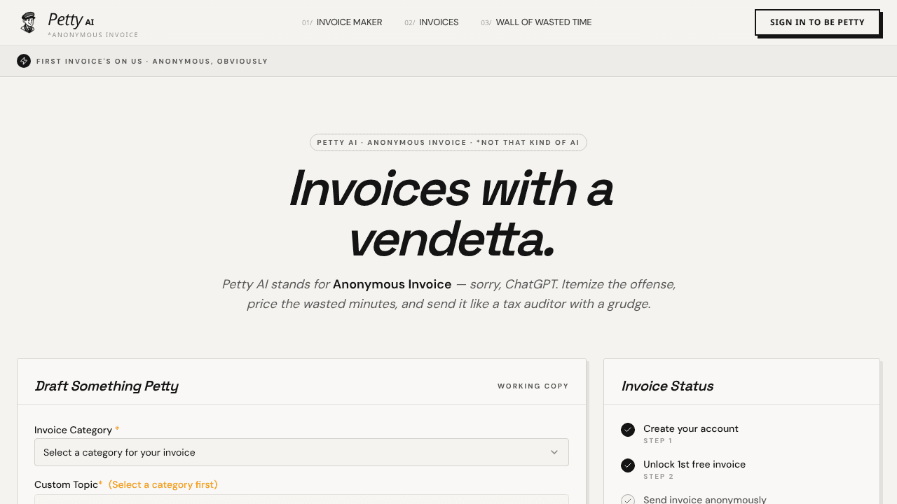 SendPettyAI website screenshot