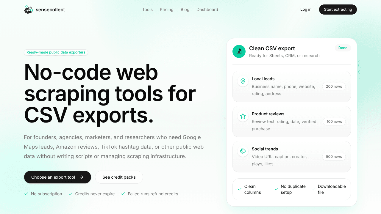 SenseCollect website screenshot