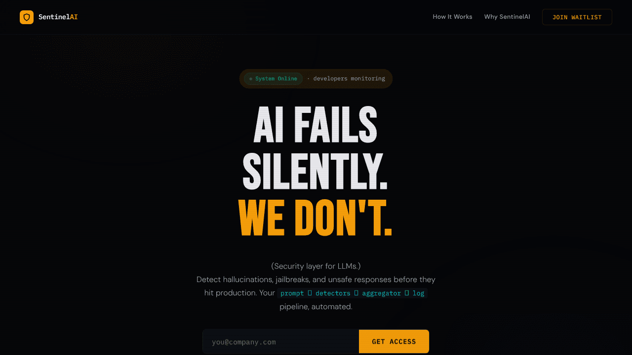 Sentinel AI website screenshot