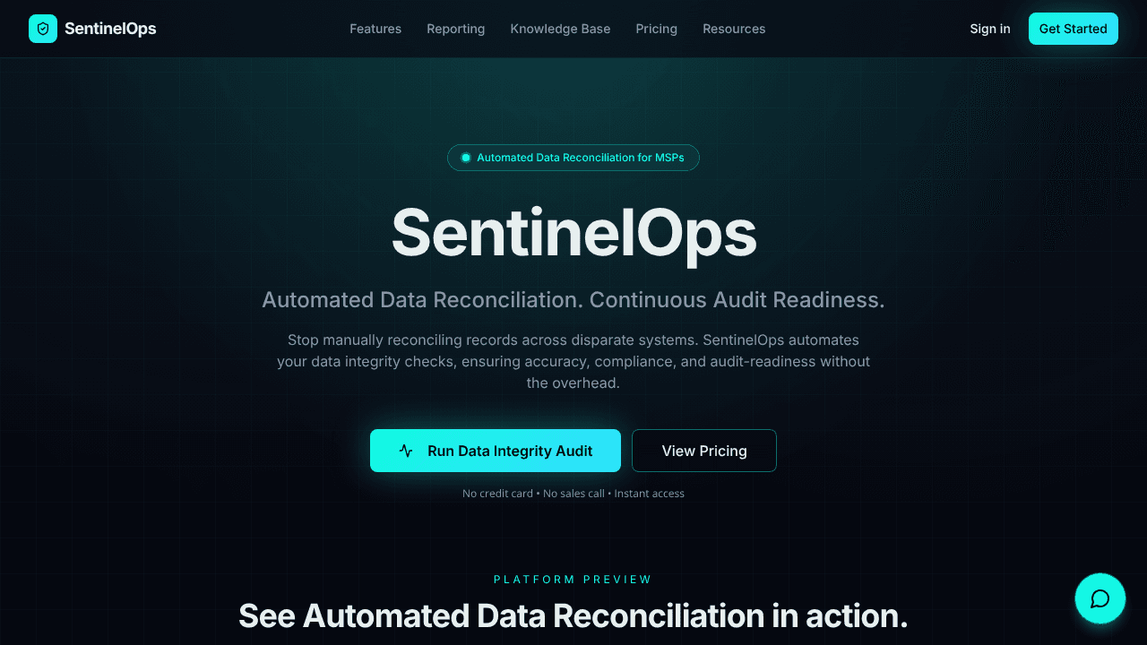 SentinelOps website screenshot