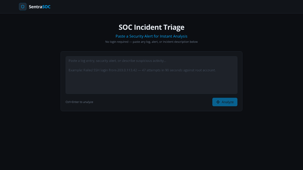 SentraSOC website screenshot