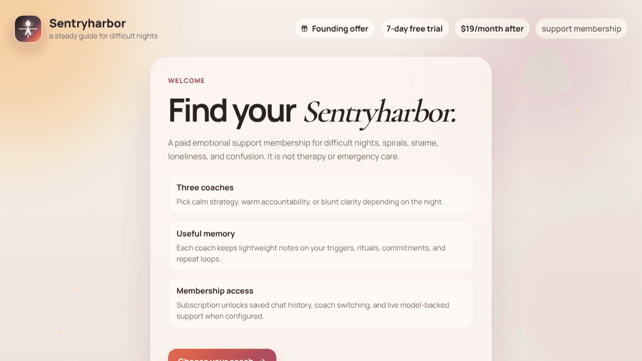 Sentryharbor website screenshot