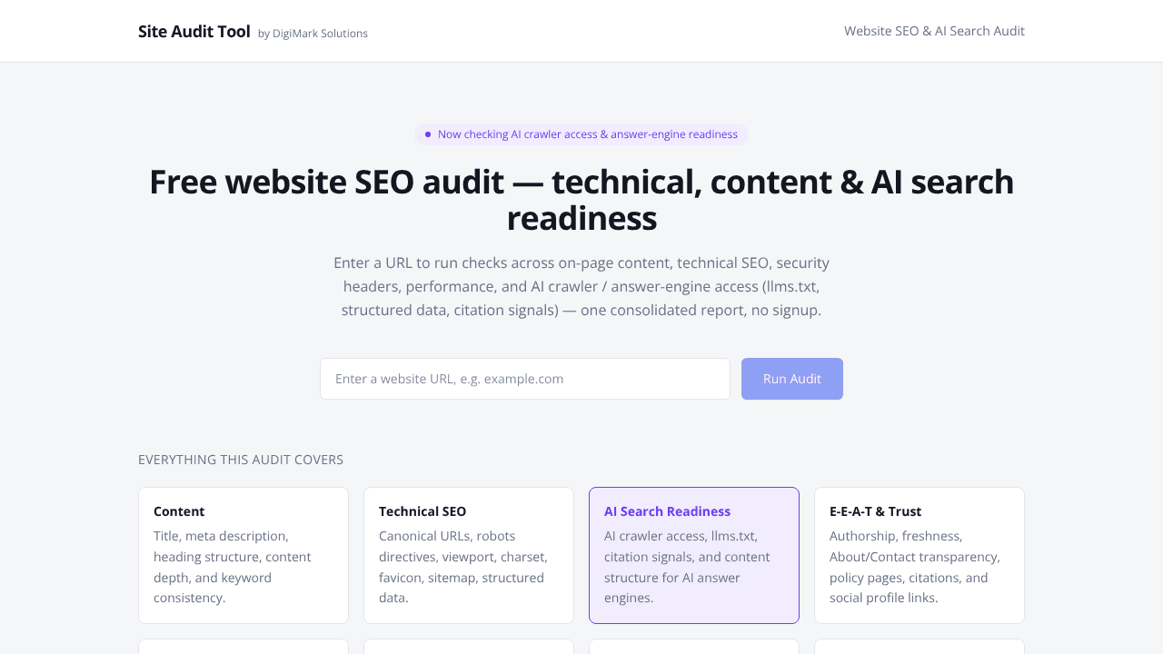 SEO Audit Tool by DigiMark Solutions website screenshot