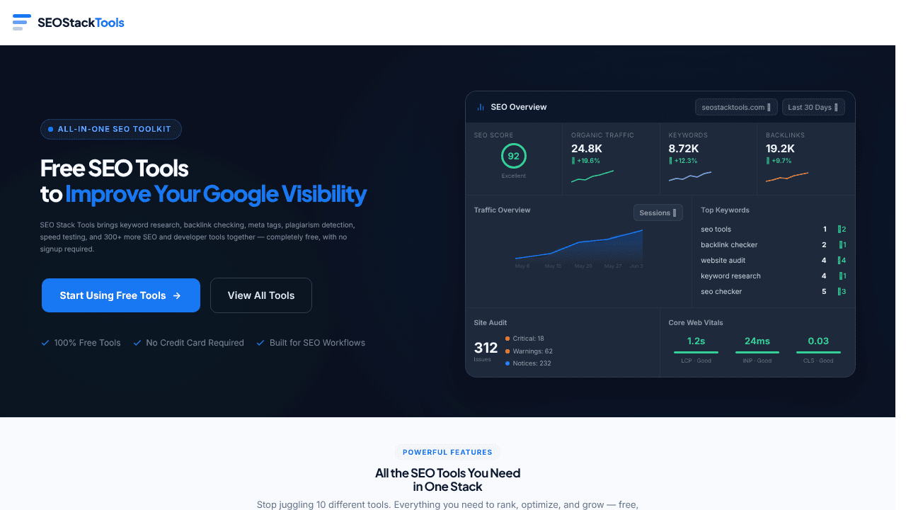 SEO Stack Tools website screenshot