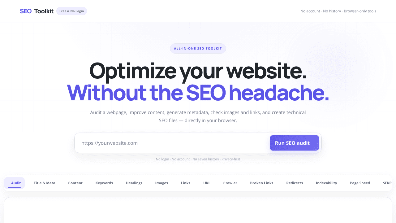 SEO Toolkit website screenshot