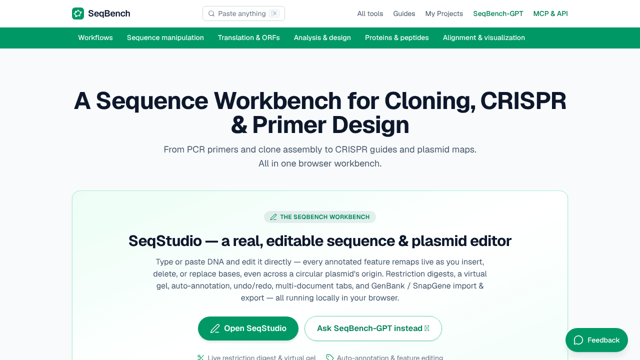 SeqBench website screenshot