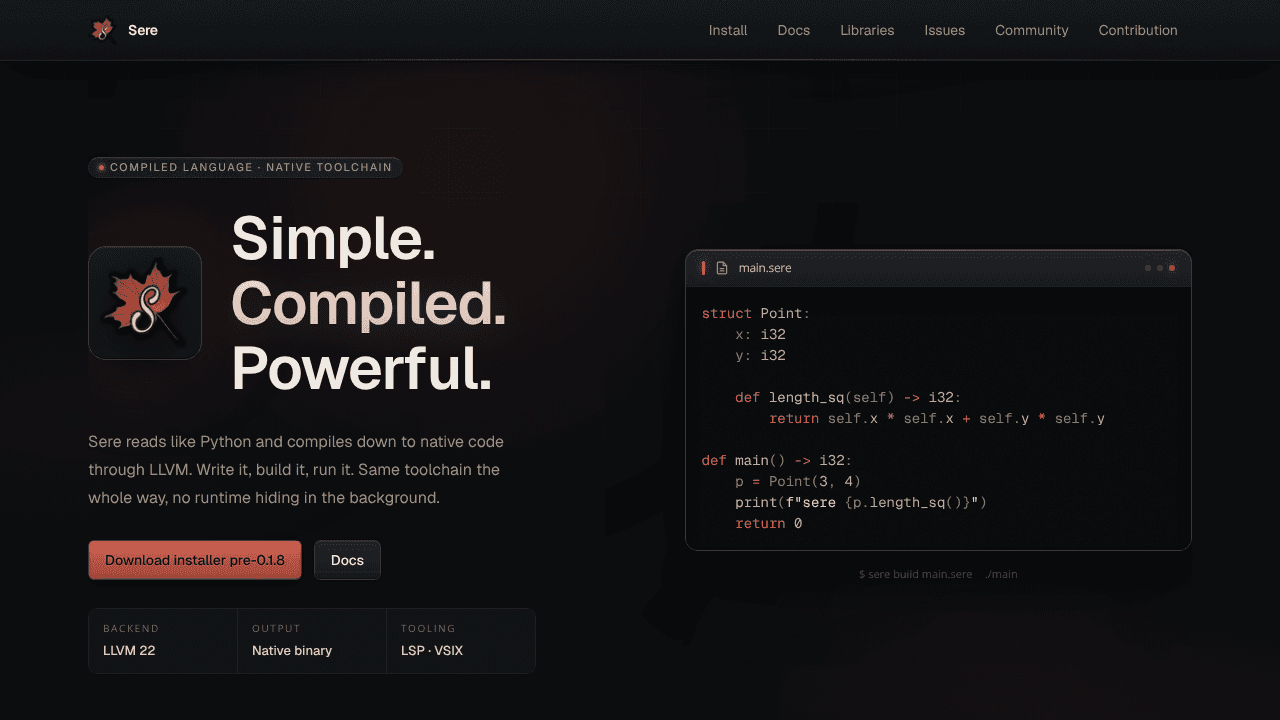 Sere Language website screenshot