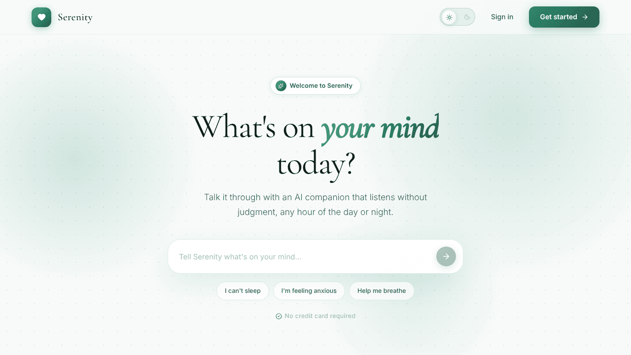 Serenity website screenshot