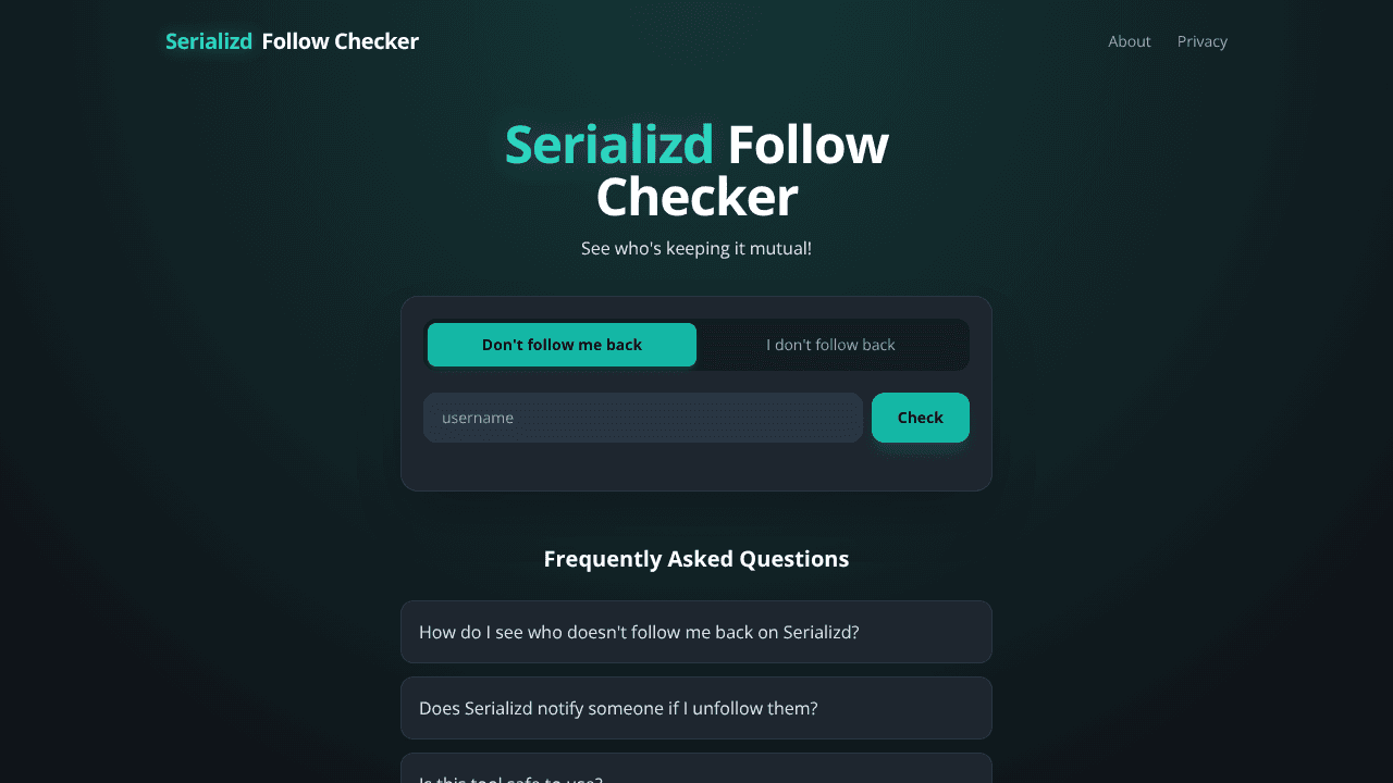 Serializd Follow Checker website screenshot