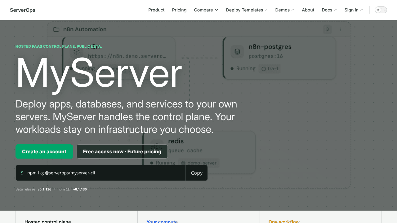 ServerOps website screenshot