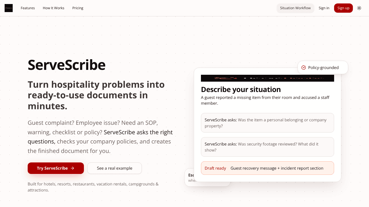 ServeScribe website screenshot