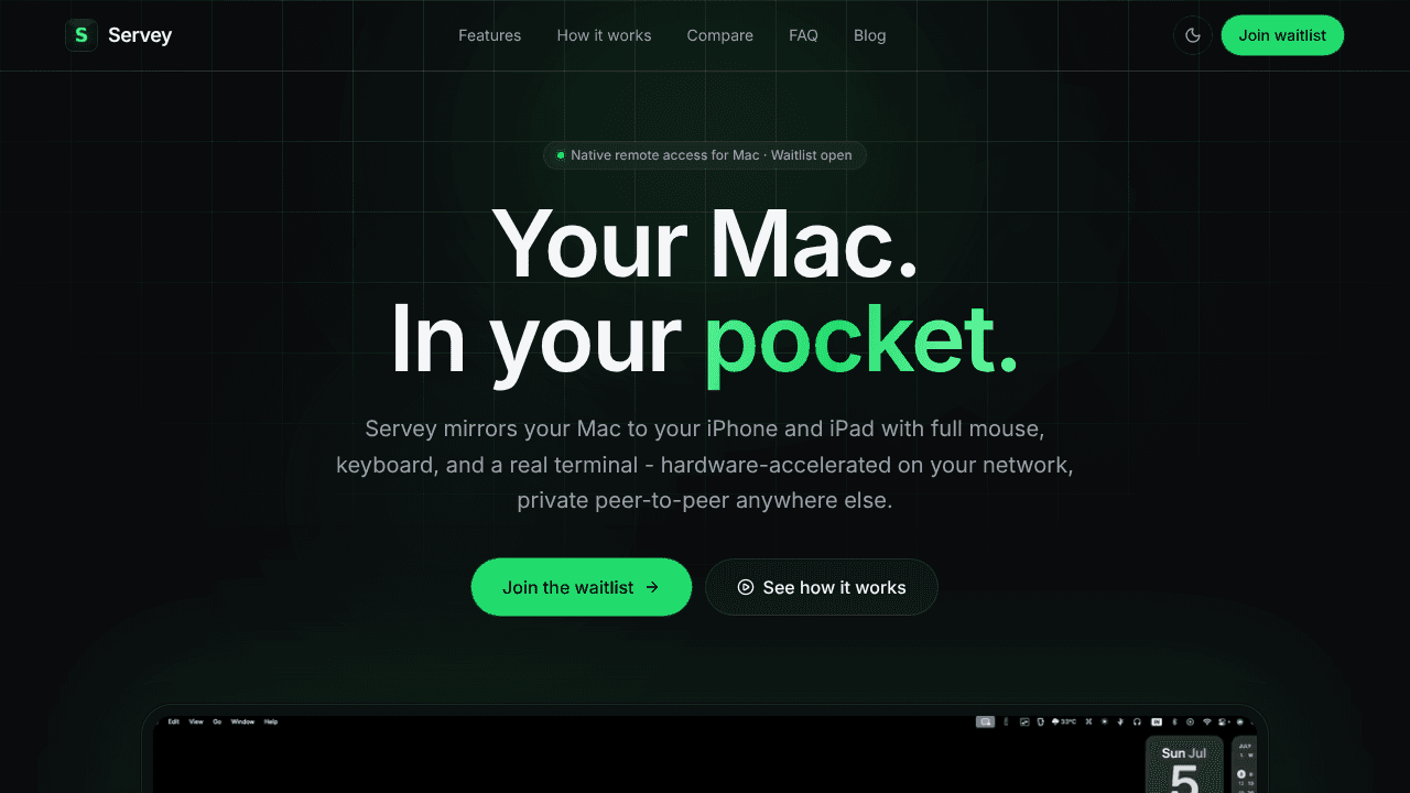 Servey website screenshot