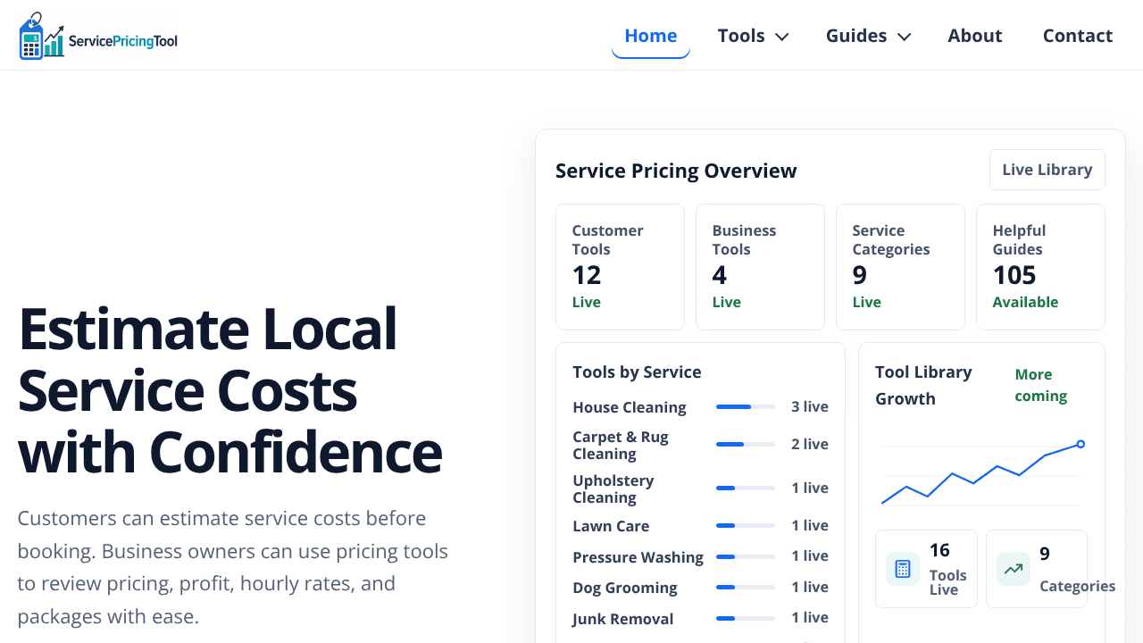 Service Pricing Tool website screenshot