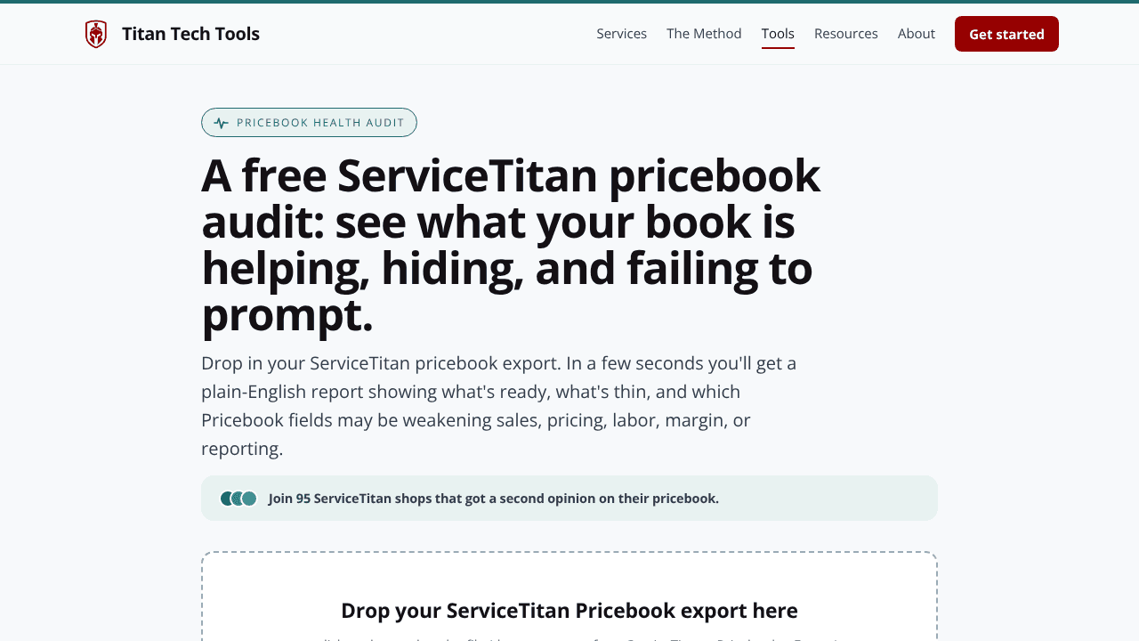 ServiceTitan Pricebook Health Audit website screenshot