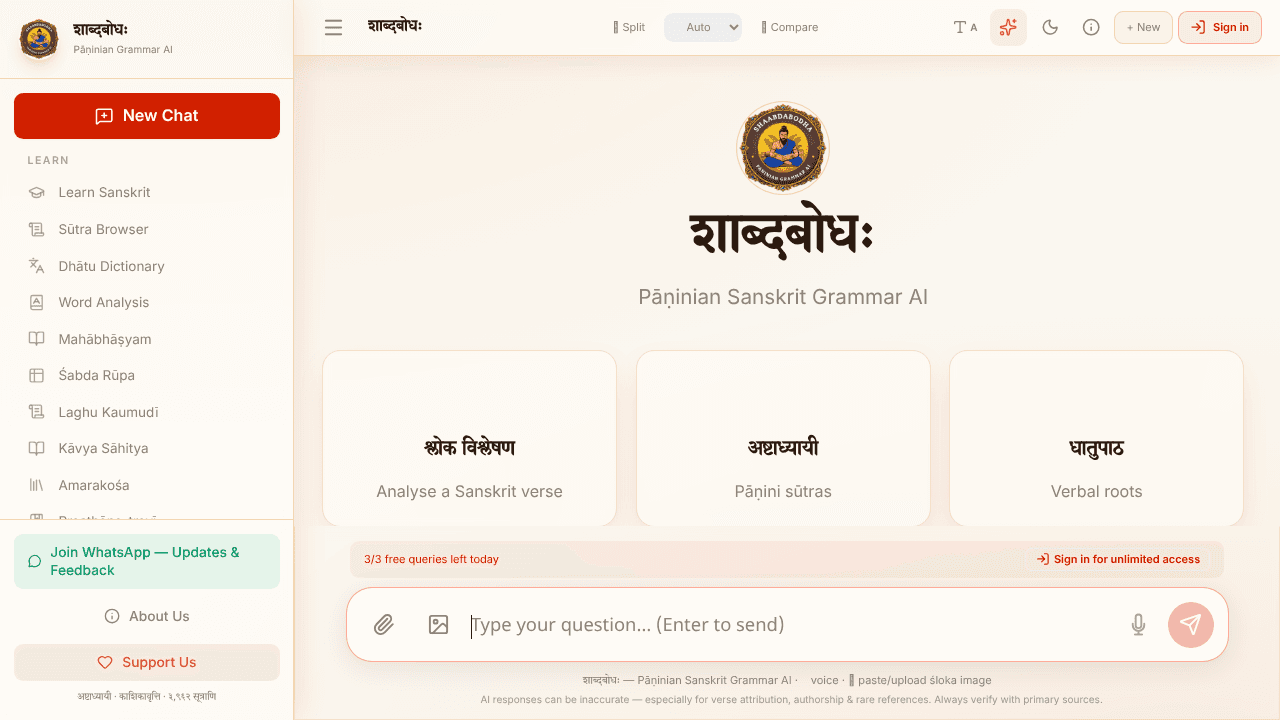 शाब्दबोधः · Shaabdabodha website screenshot