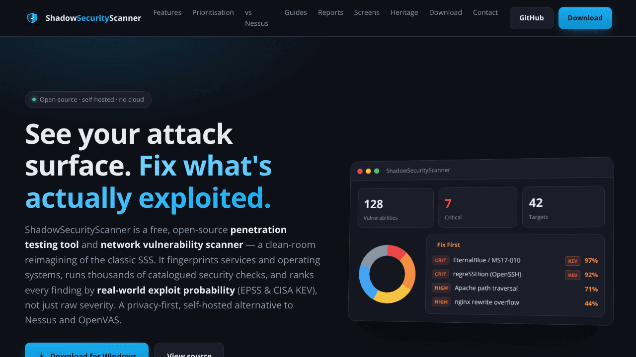 ShadowSecurityScanner website screenshot
