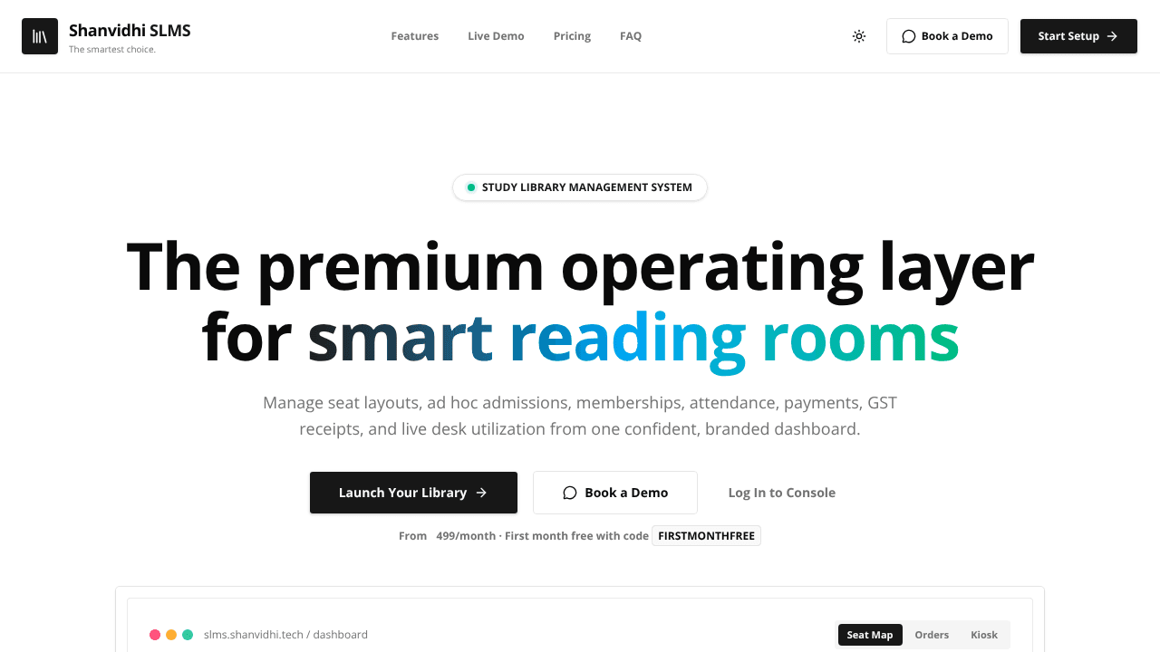 Shanvidhi Study Library SaaS website screenshot