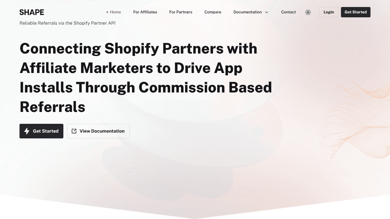 Shape Affiliate website screenshot