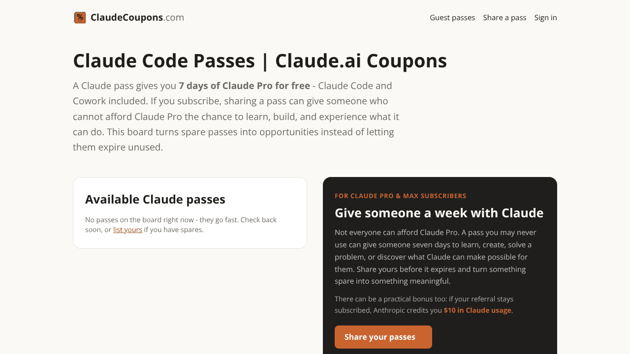 Share and find Claude Coupons website screenshot