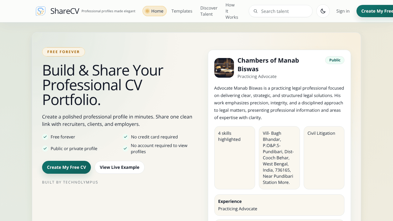 ShareCV - Build your portfolio website screenshot